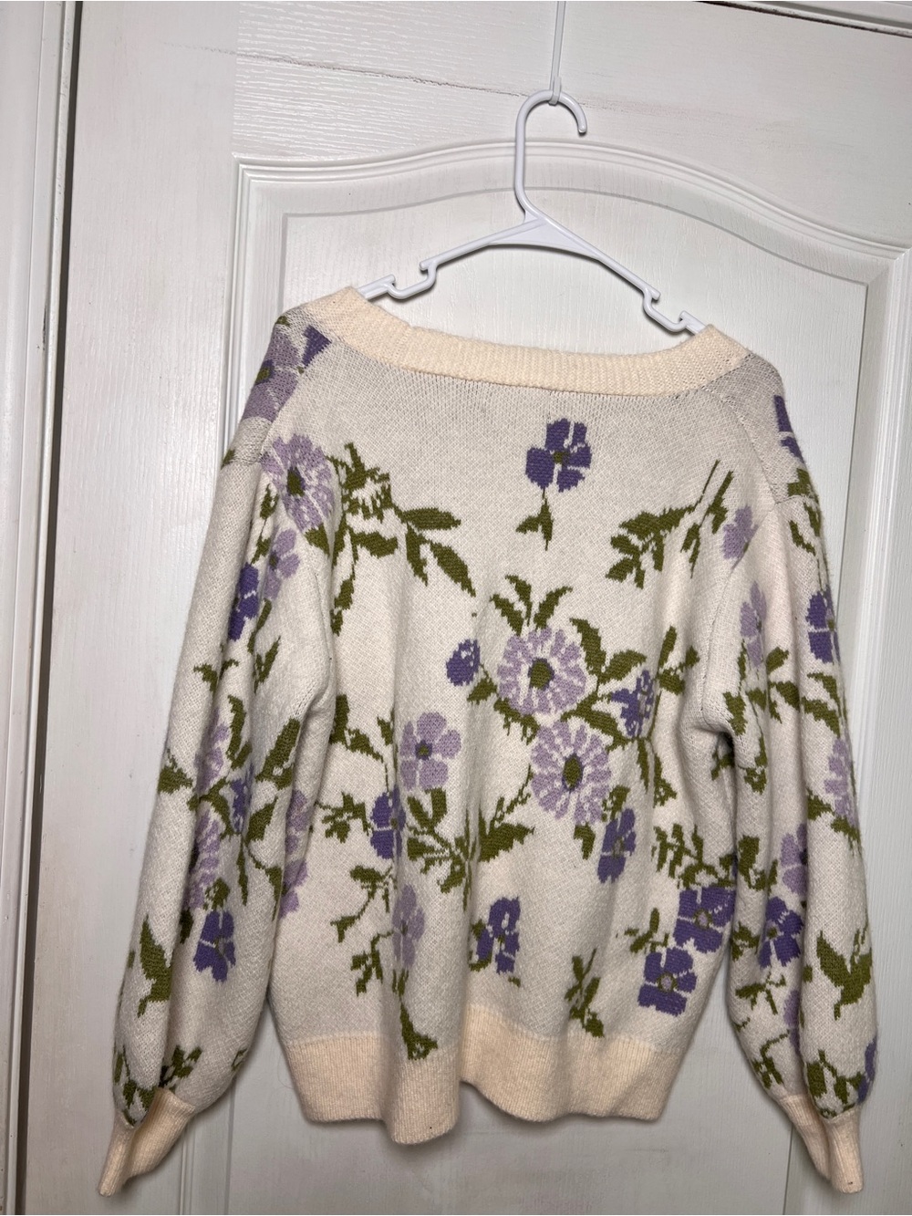 CIDER 0XL Cream Purple Floral Knit Cardigan Cottagecore Sweater - Picture 2 of 3